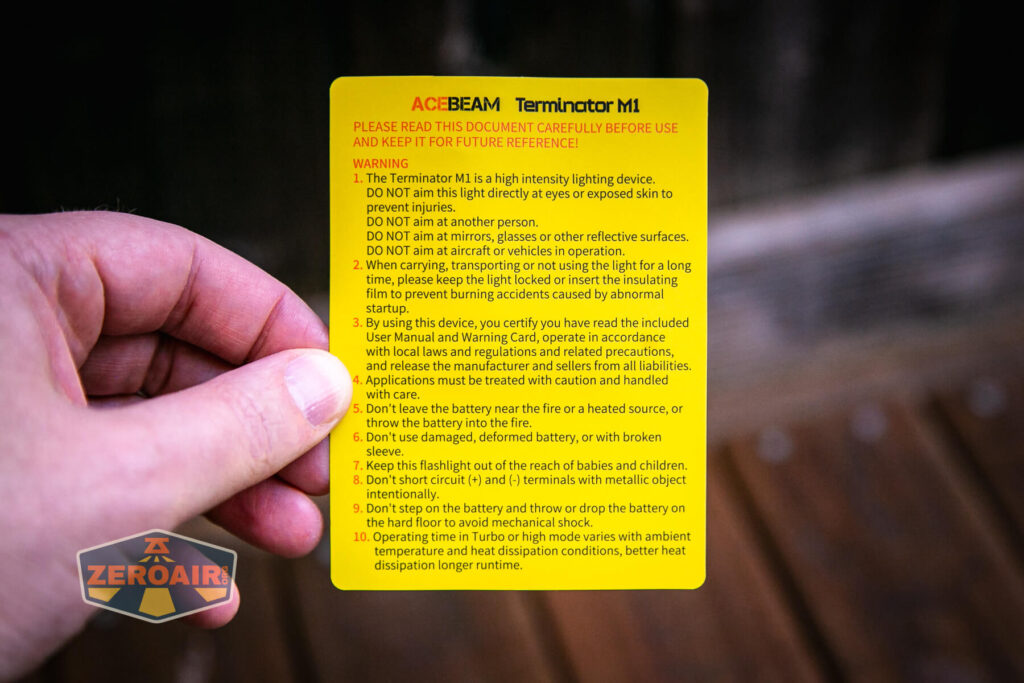 Acebeam Terminator M1 flashlight mini instructions