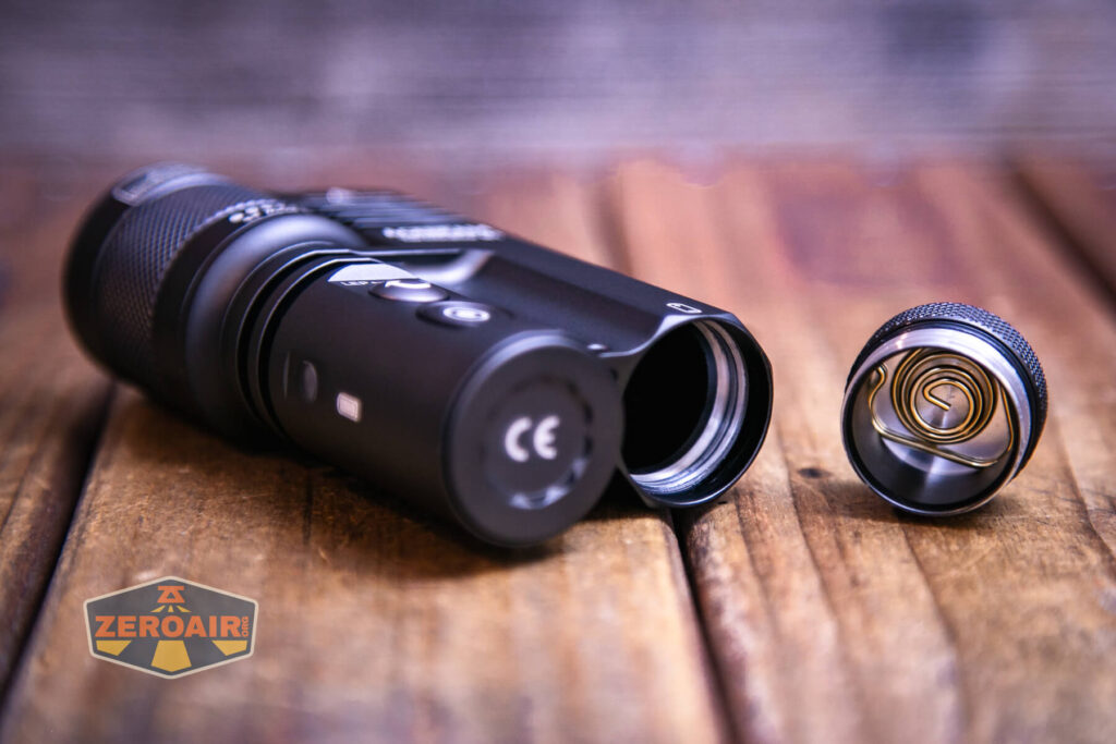 Acebeam Terminator M1 flashlight tailcap off