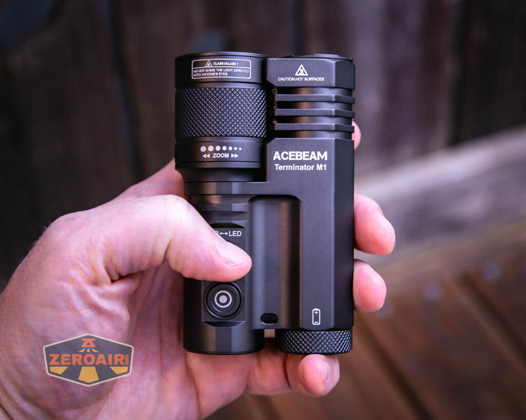 Acebeam Terminator M1 flashlight in hand