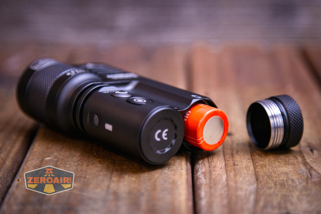 Acebeam Terminator M1 flashlight with included 21700 cell installed
