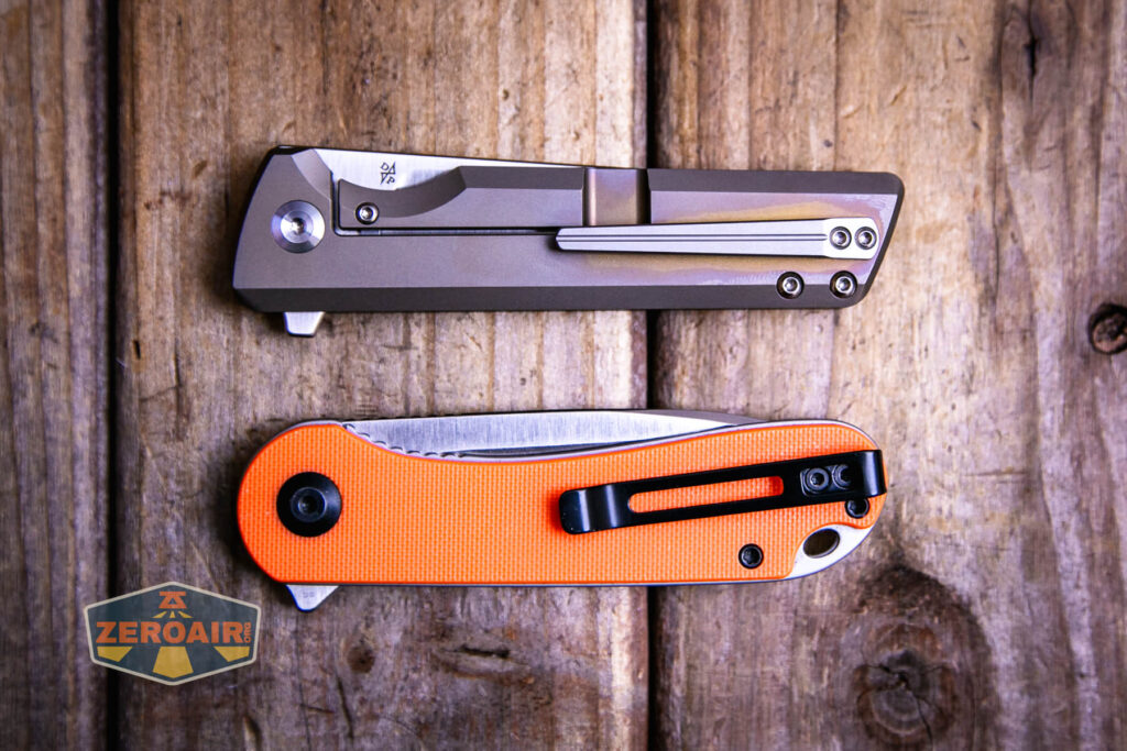 Kansept Anomaly titanium knife beside civivi elementum