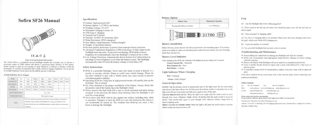 Sofirn SF26 tactical flashlight manual