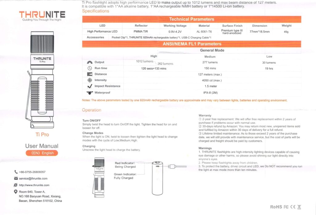Thrunite Ti Pro flashlight manual
