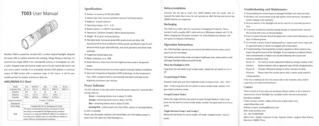 Wurkkos TD03 tactical flashlight manual