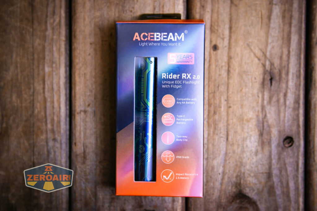 Acebeam Rider RX Titanium v2 flashlight box