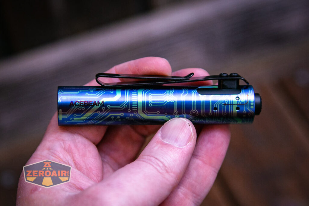 Acebeam Rider RX Titanium v2 flashlight in hand