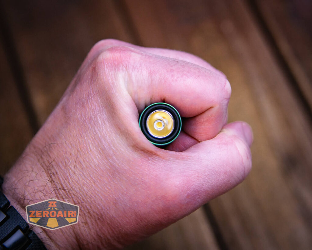 Acebeam Rider RX Titanium v2 flashlight in hand