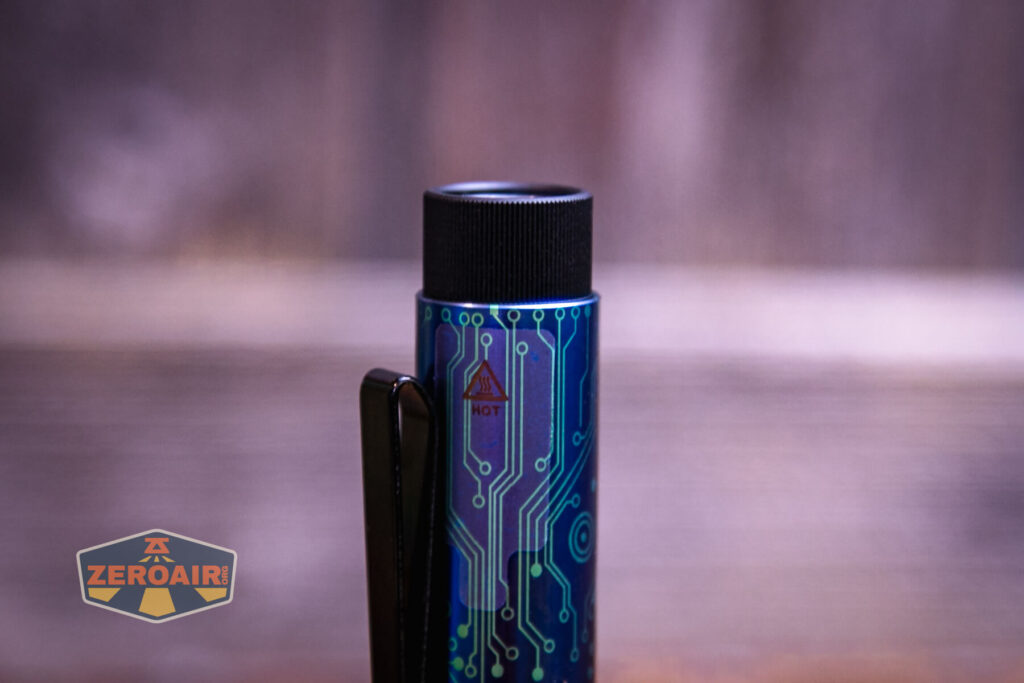 Acebeam Rider RX Titanium v2 flashlight head exposed for cell swaps