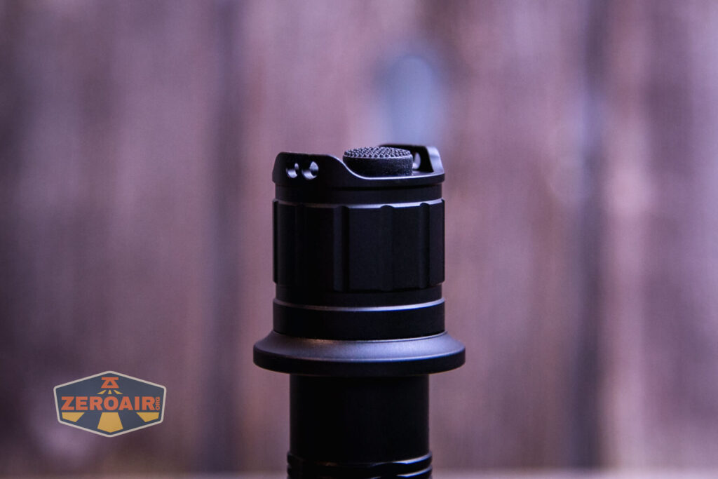 Acebeam W35 Zoom LEP flashlight tail switch profile view