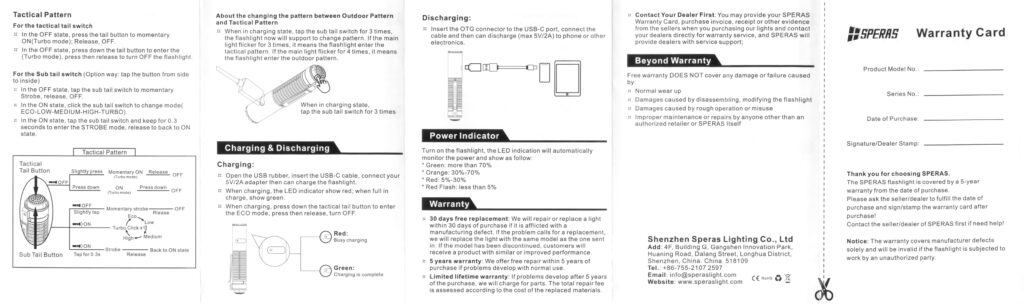 Speras E21 titanium flashlight manual