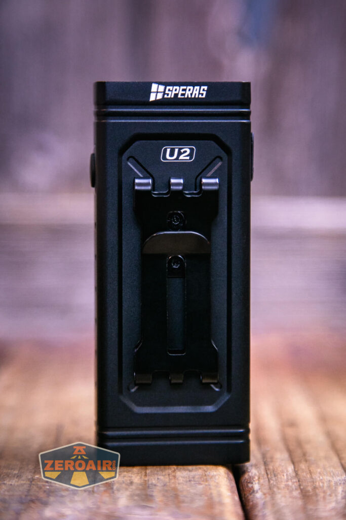 Speras U2 wireless flashlight pocket clip detail