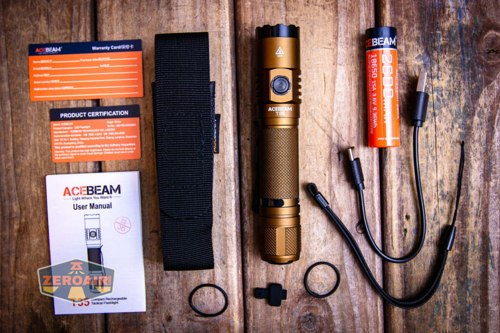 Acebeam T35 compact tactical flashlight what's included