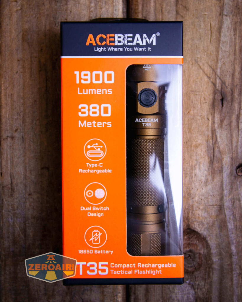 Acebeam T35 compact tactical flashlight box