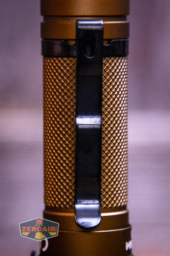 Acebeam T35 compact tactical flashlight pocket clip detail