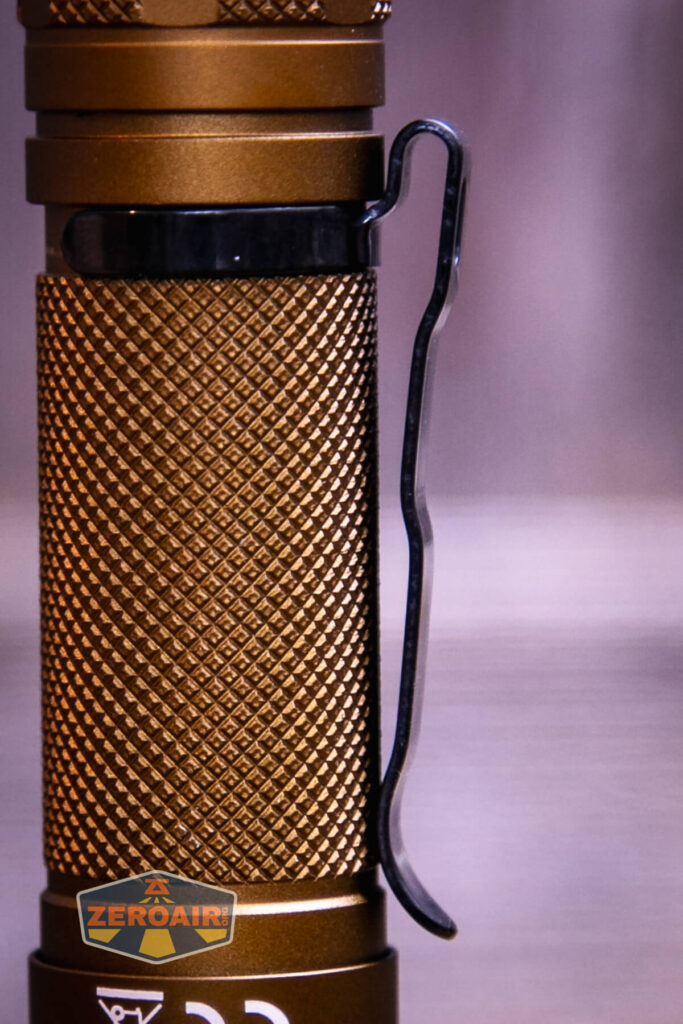 Acebeam T35 compact tactical flashlight pocket clip detail