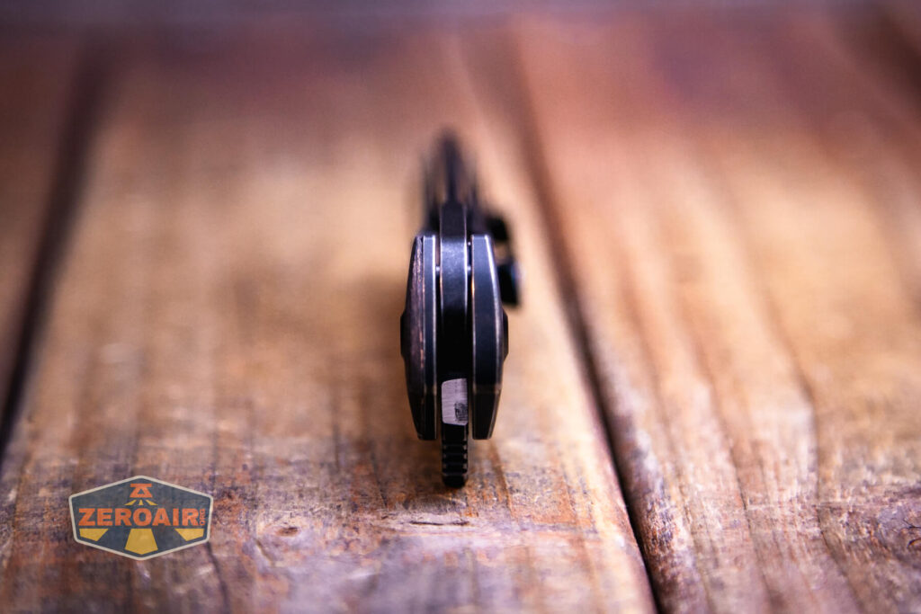 Kansept Shard blackwashed titanium knife pivot end detail