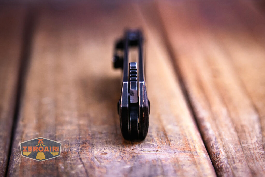 Kansept Shard blackwashed titanium knife flipper tab detail