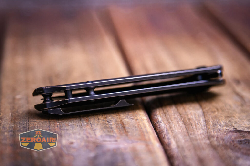 Kansept Shard blackwashed titanium knife backspacer detail