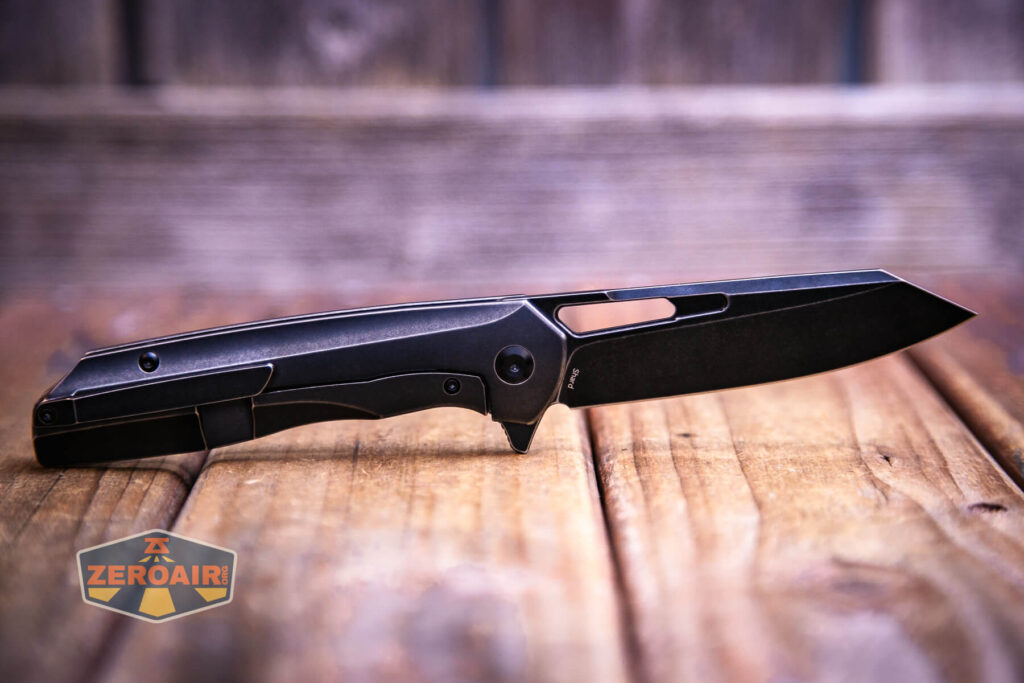 Kansept Shard blackwashed titanium knife open side view