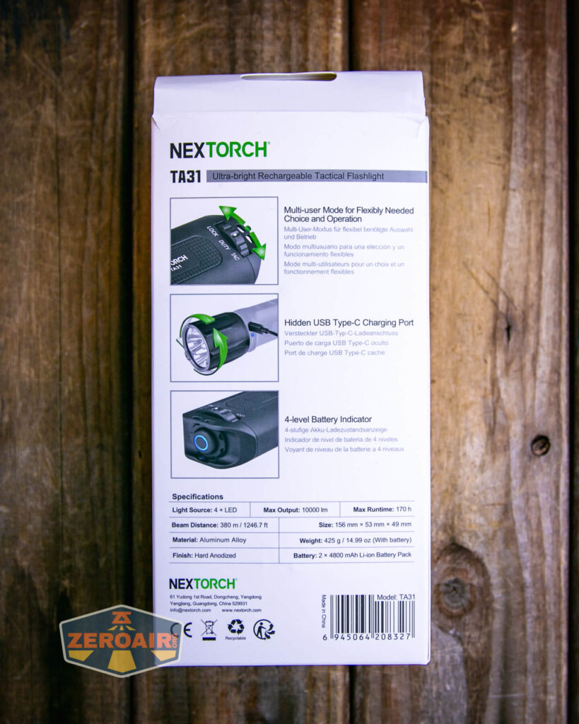 Nextorch TA31 tactical searchlight box