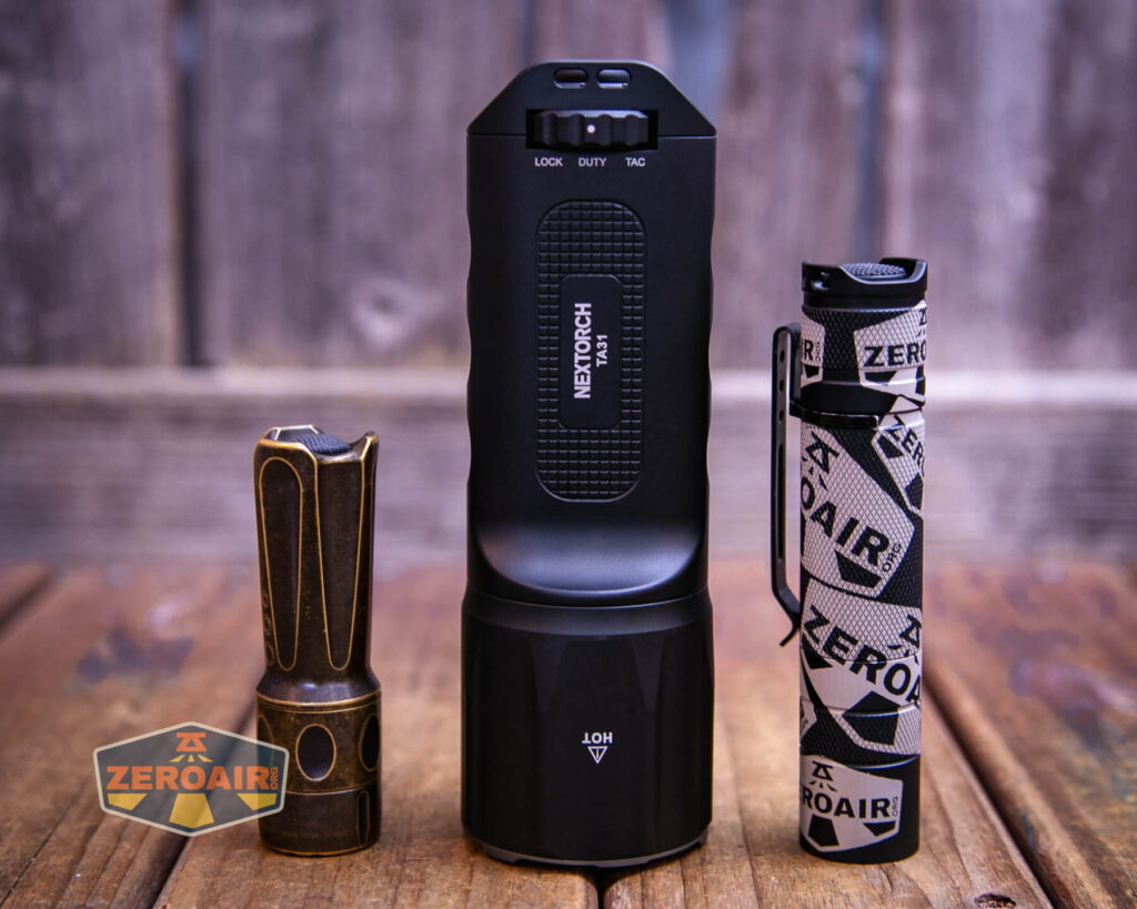 with two standard sized flashlights