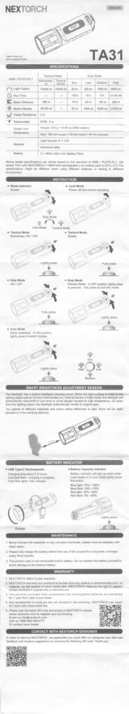 Nextorch TA31 tactical searchlight manual