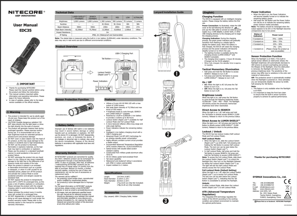 Nitecore EDC35 flashlight manual