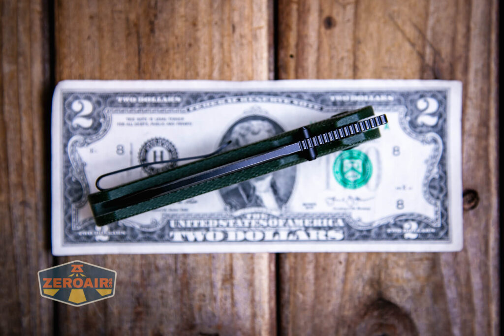 Vosteed Thornton Trek lock knife on a two dollar bill 