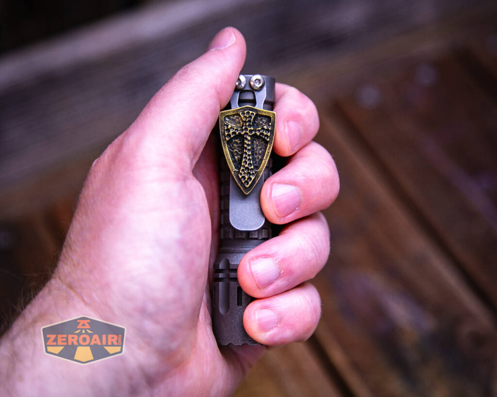 EDC Titanium 14500 flashlight in hand