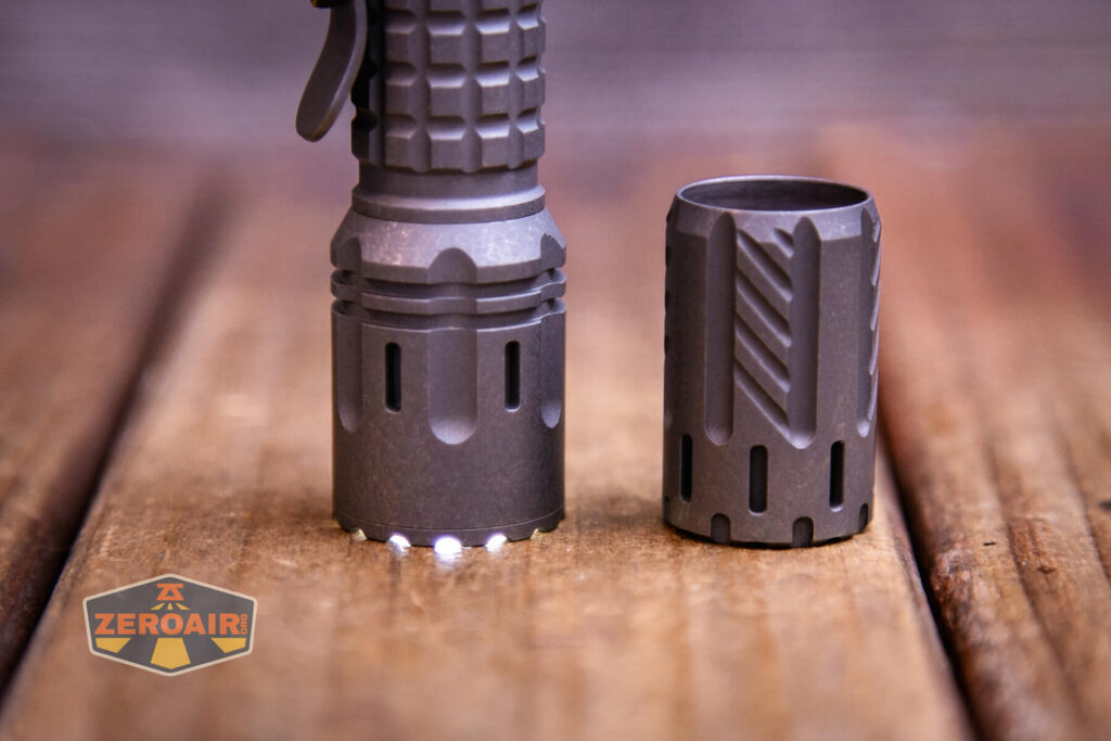 EDC Titanium 14500 flashlight triple headstanding