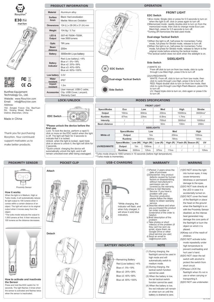 RovyVon E30 Pro MAO flashlight manual