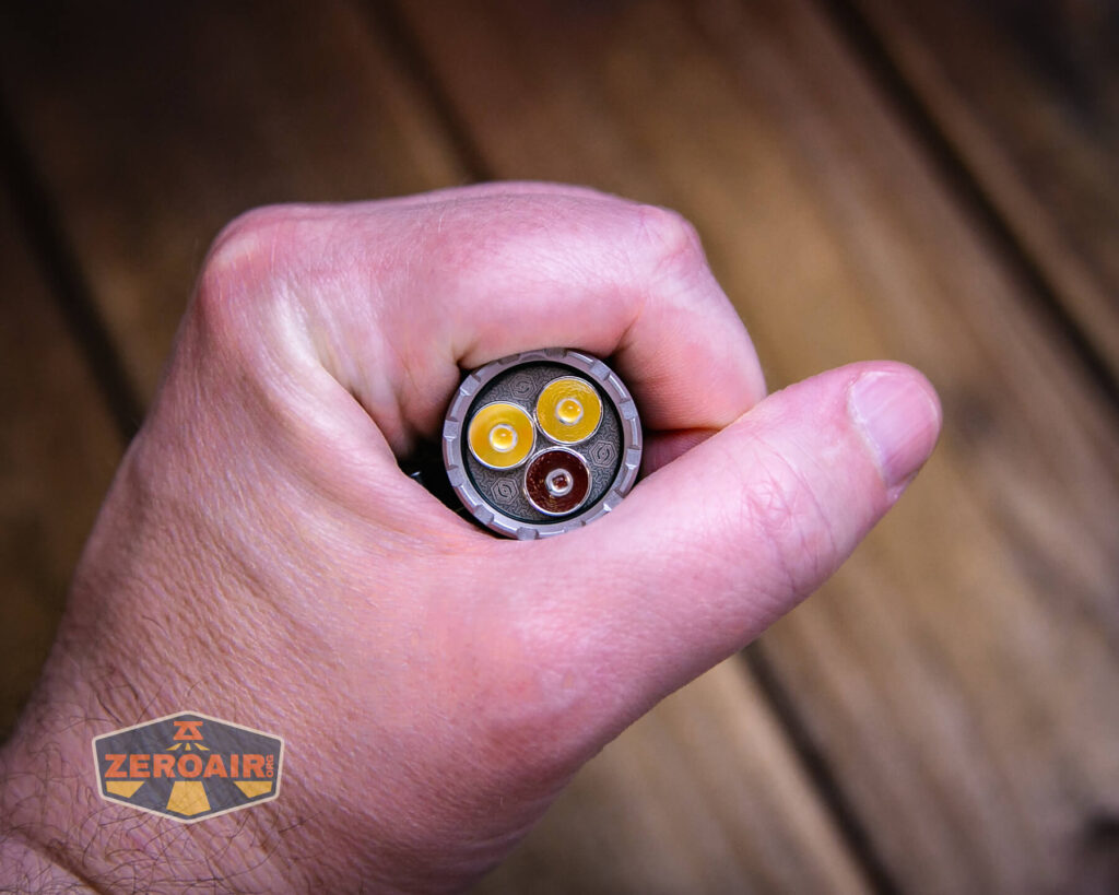 Skilhunt EC200S-Red Mini EDC flashlight in hand