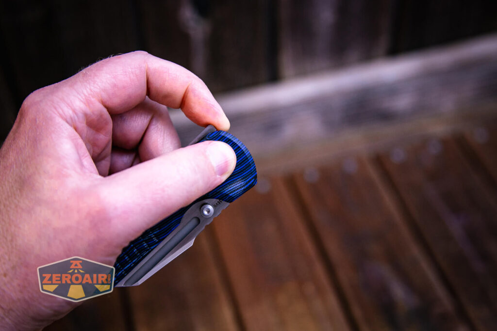 Vosteed Hedgehog top liner lock knife closed being flipped open