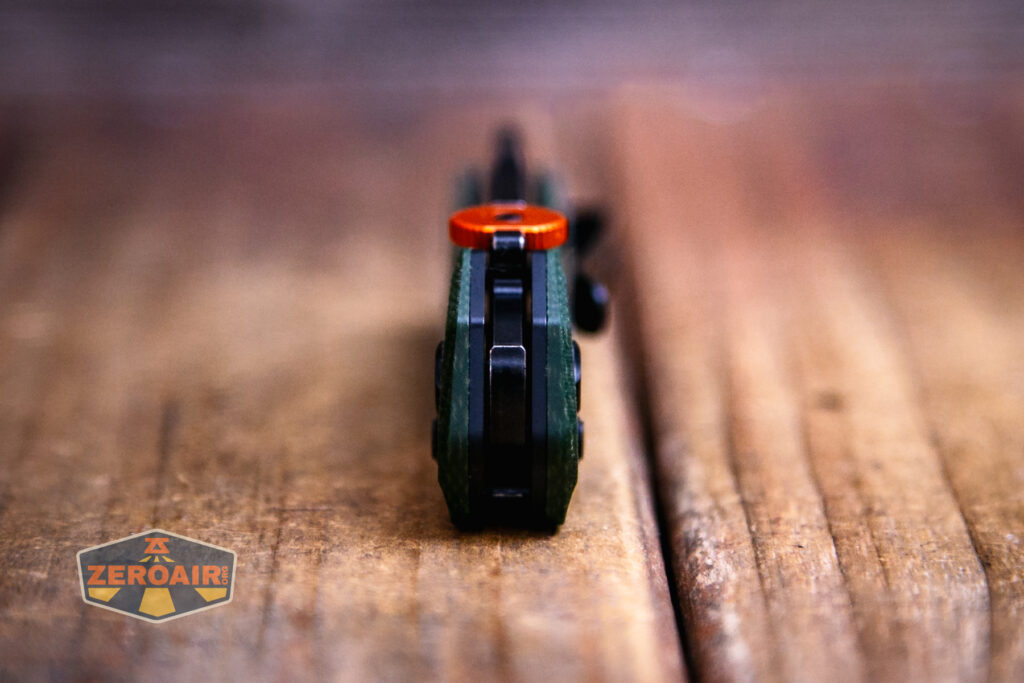 Vosteed Talarurus Micarta knife pivot detail