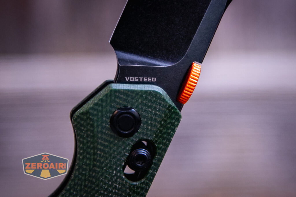 Vosteed Talarurus Micarta knife vosteed branding