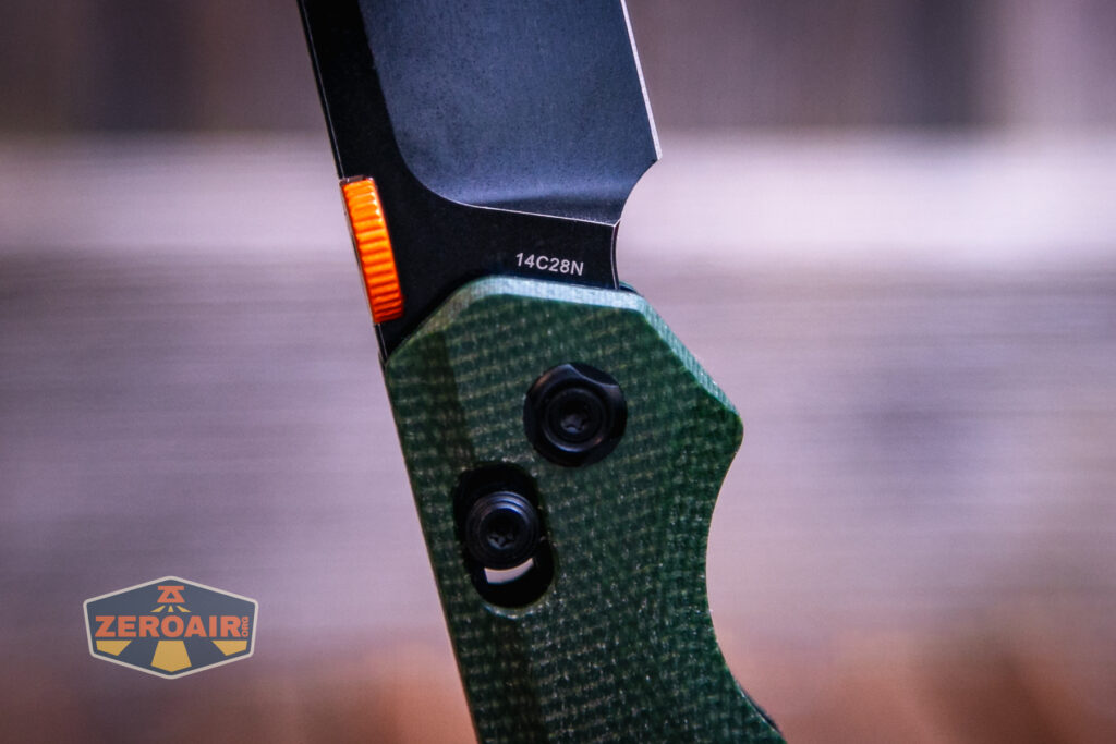 Vosteed Talarurus Micarta knife blade steel printing