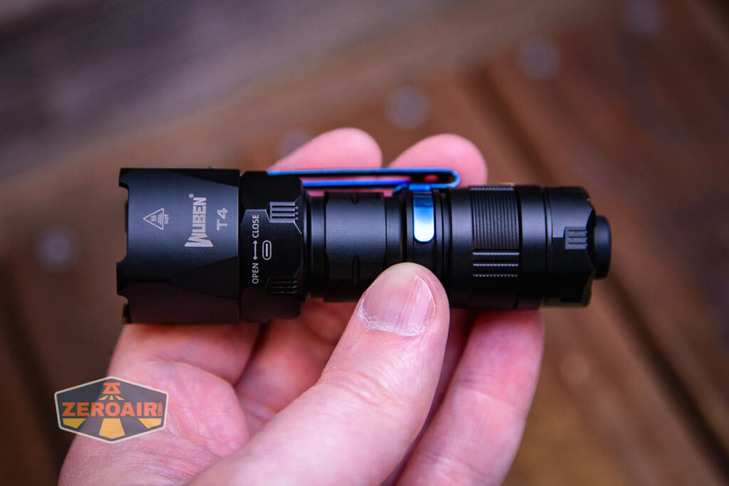 Wuben T4 tactical flashlight in hand