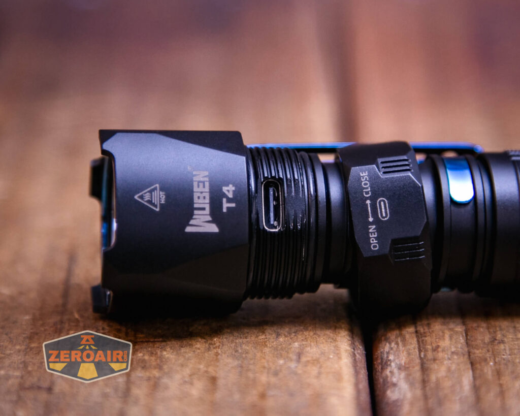 Wuben T4 tactical flashlight charging port