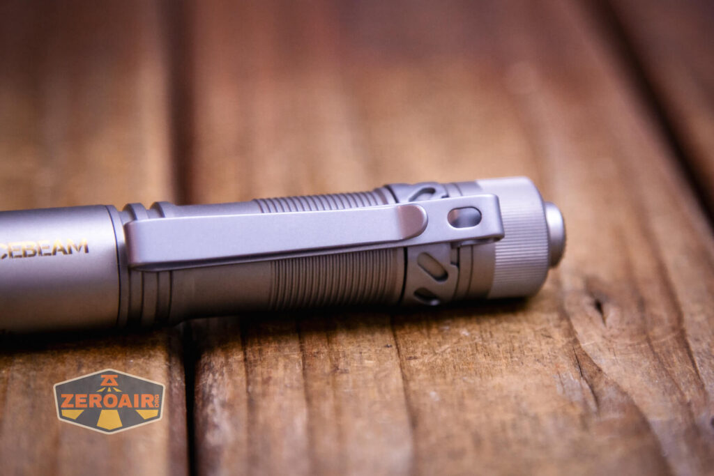 Acebeam Pokelit AA Ti 10th Anniversary flashlight pocket clip detail