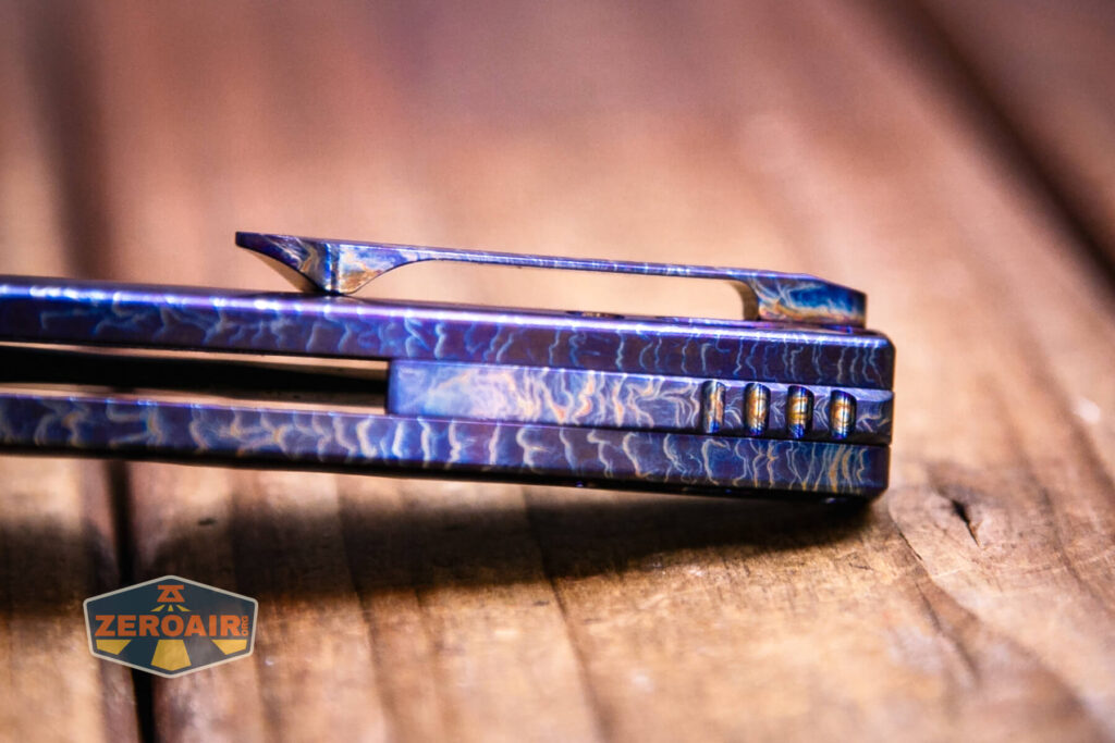 Kansept Cassowary titanium flipper knife pocket clip profile view