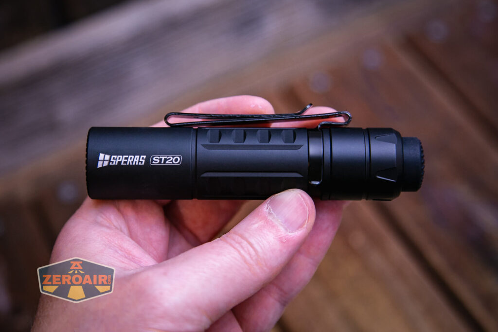 Speras ST20 tactical flashlight in hand