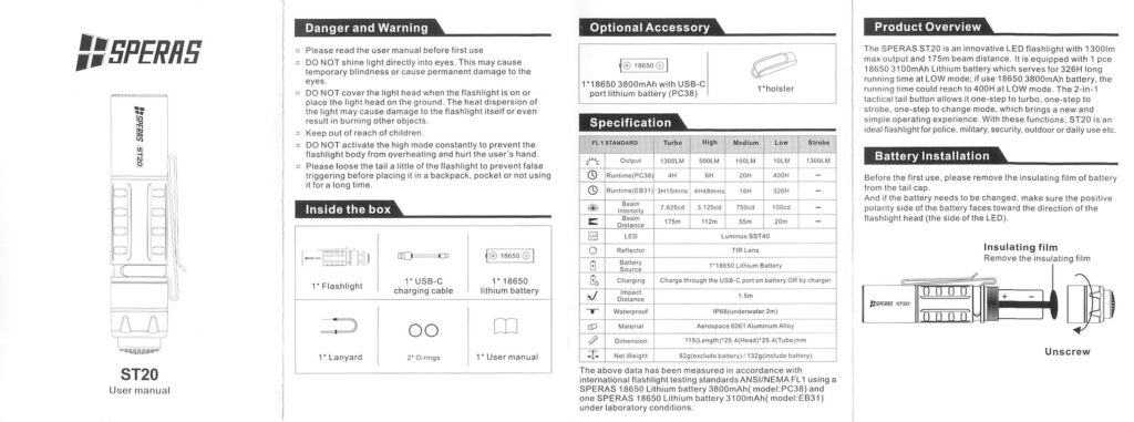 Speras ST20 tactical flashlight manual