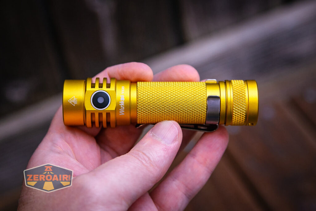 Wurkkos Golden WK03 flashlight in hand