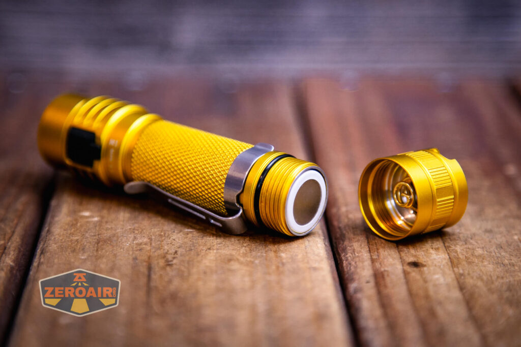 Wurkkos Golden WK03 flashlight with included 18650 installed