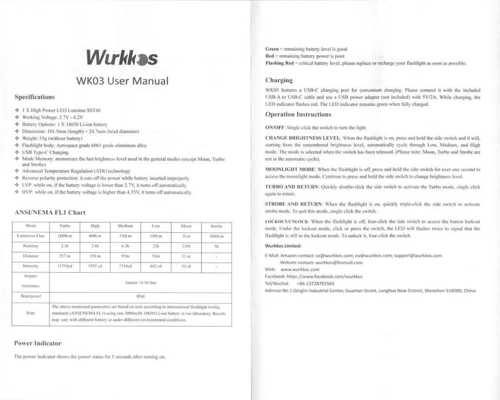 Wurkkos Golden WK03 flashlight manual