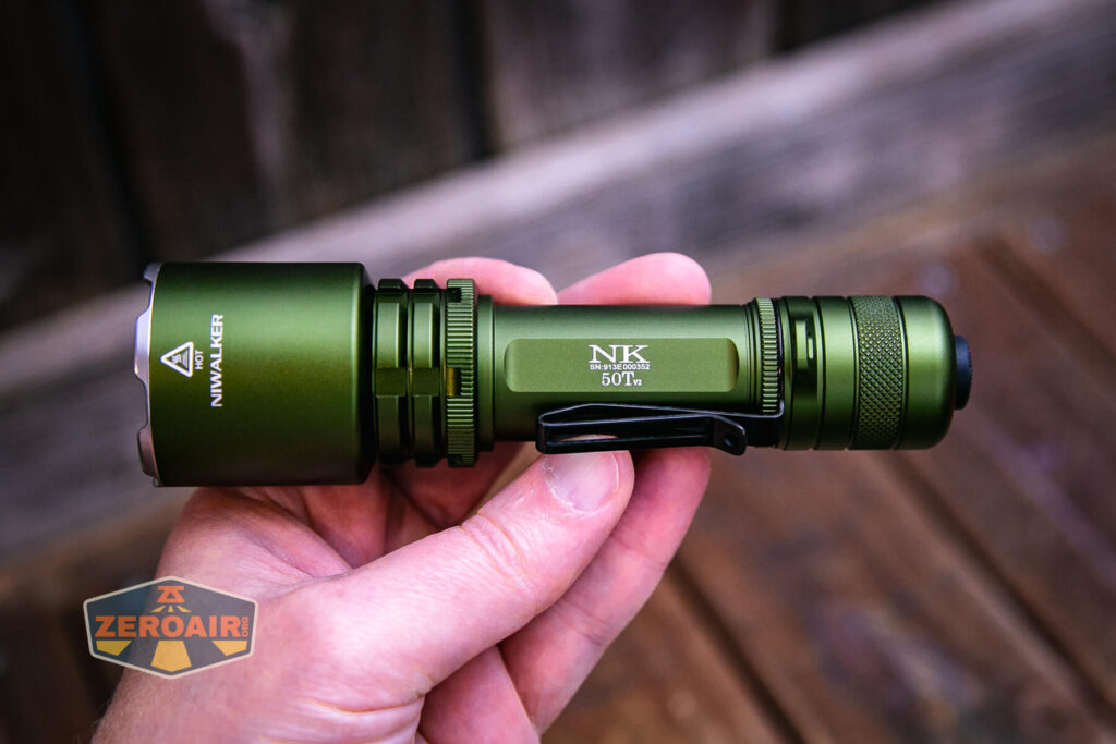 Niwalker N50T V2 flashlight in hand