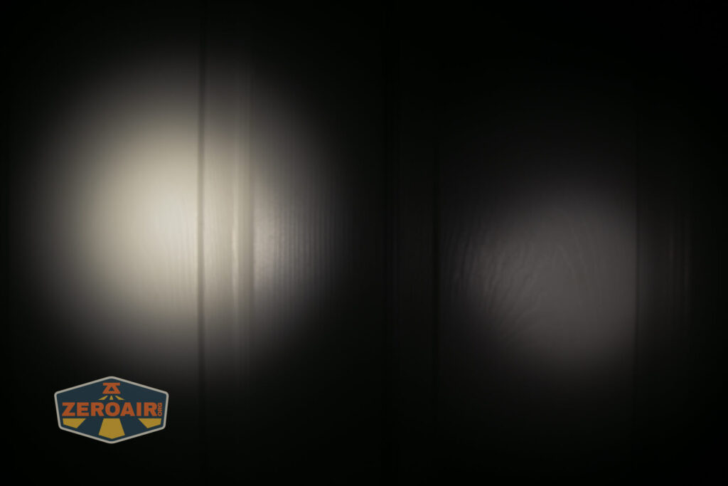 Sofirn SC13 Nichia 519a flashlight beamshots on door (at 1') compared to nichia 219b 4500K