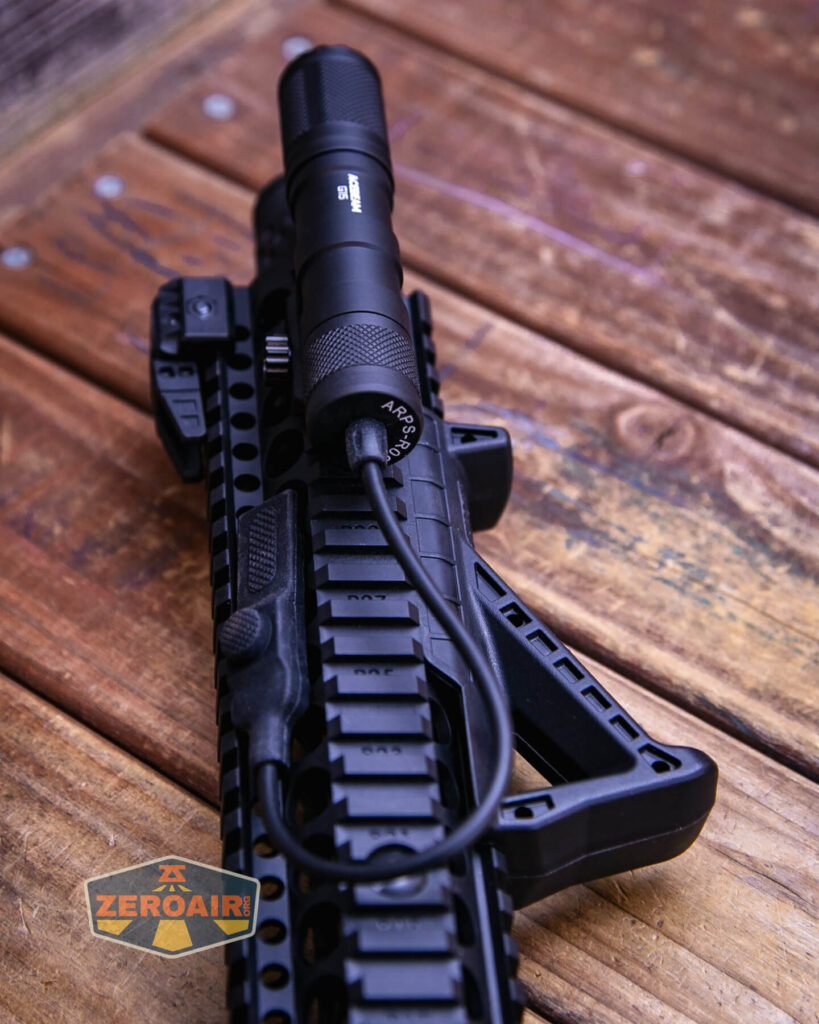 Acebeam G15 Rail-Mounted flashlight mounted and remote switch