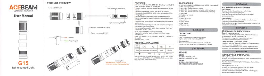 Acebeam G15 Rail-Mounted flashlight manual