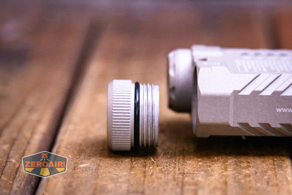 Acebeam Terminator M2-X flashlight tailcap off showing threads